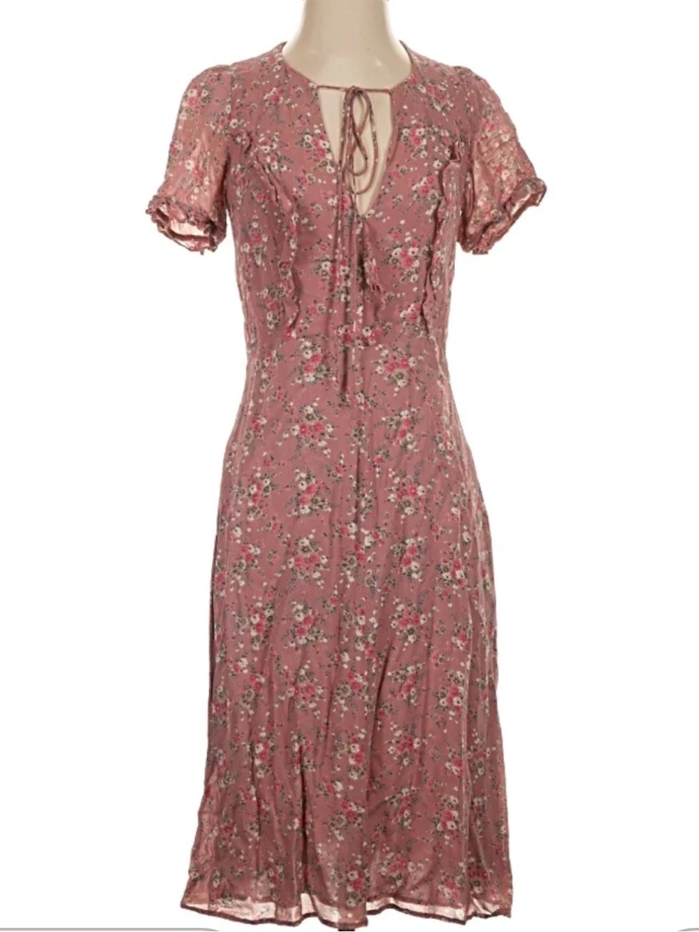 Reformation Floral Tie-Neck Midi Dress - Dusty Rose Size S (estimated)
